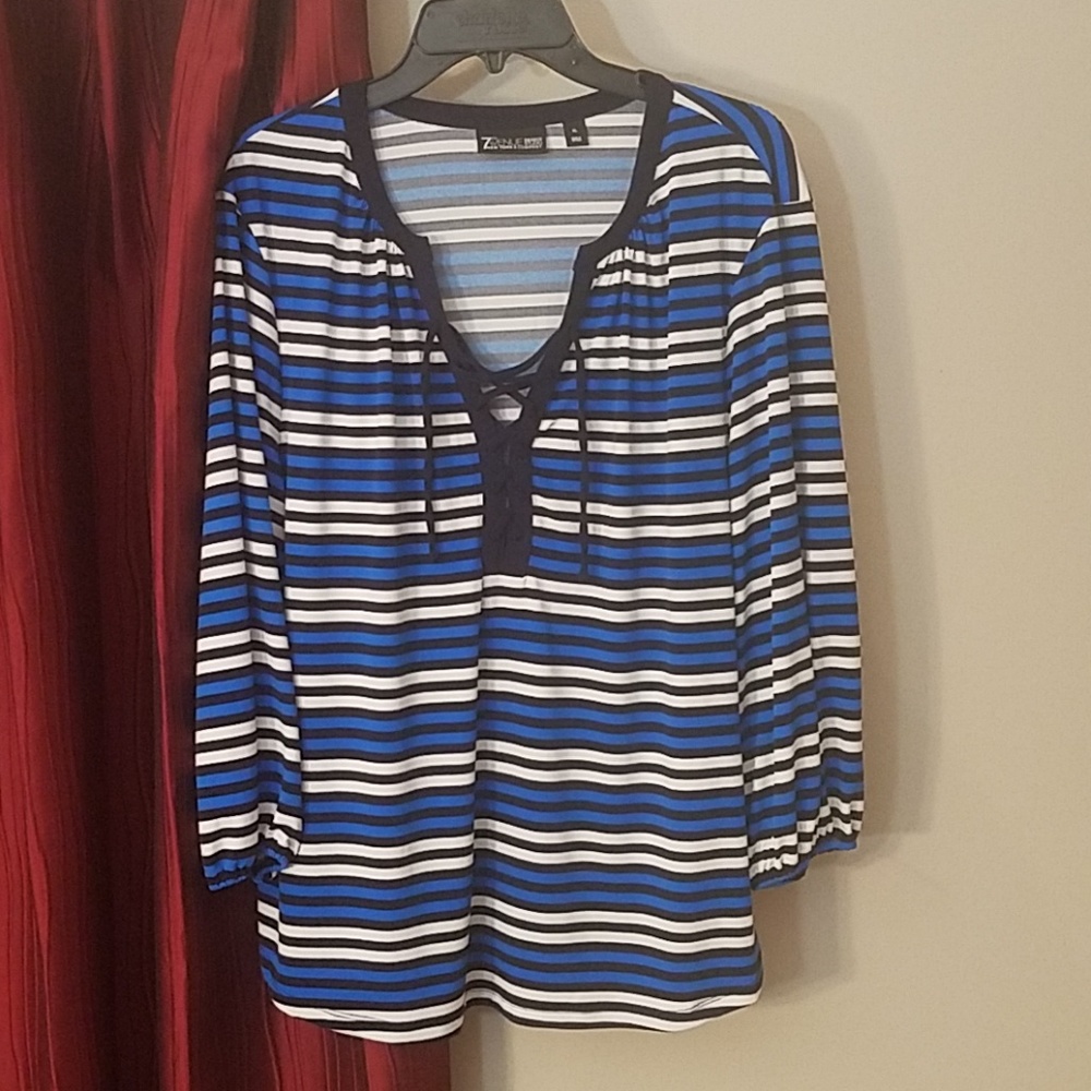 Lace Up Striped Blouse